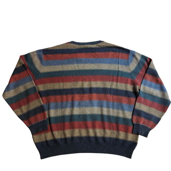 Tricots St Raphael Silk Cashmere Knit Crew Neck Tan Blue Striped Sweater Large - Picture 2 of 5